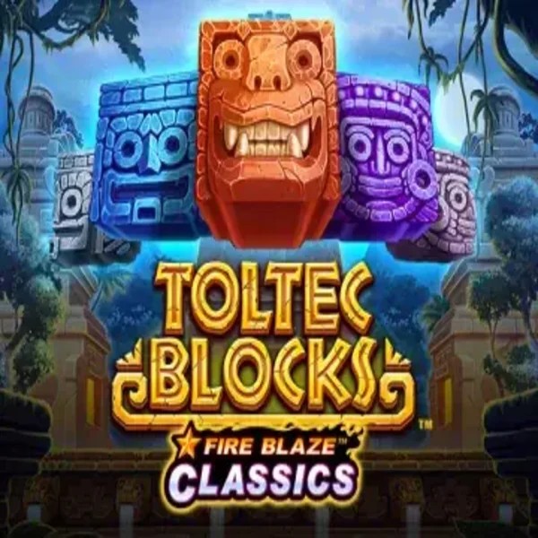 Fire Blaze: Toltec Blocks slot logo by Rarestone Gaming at Fridayroll Casino